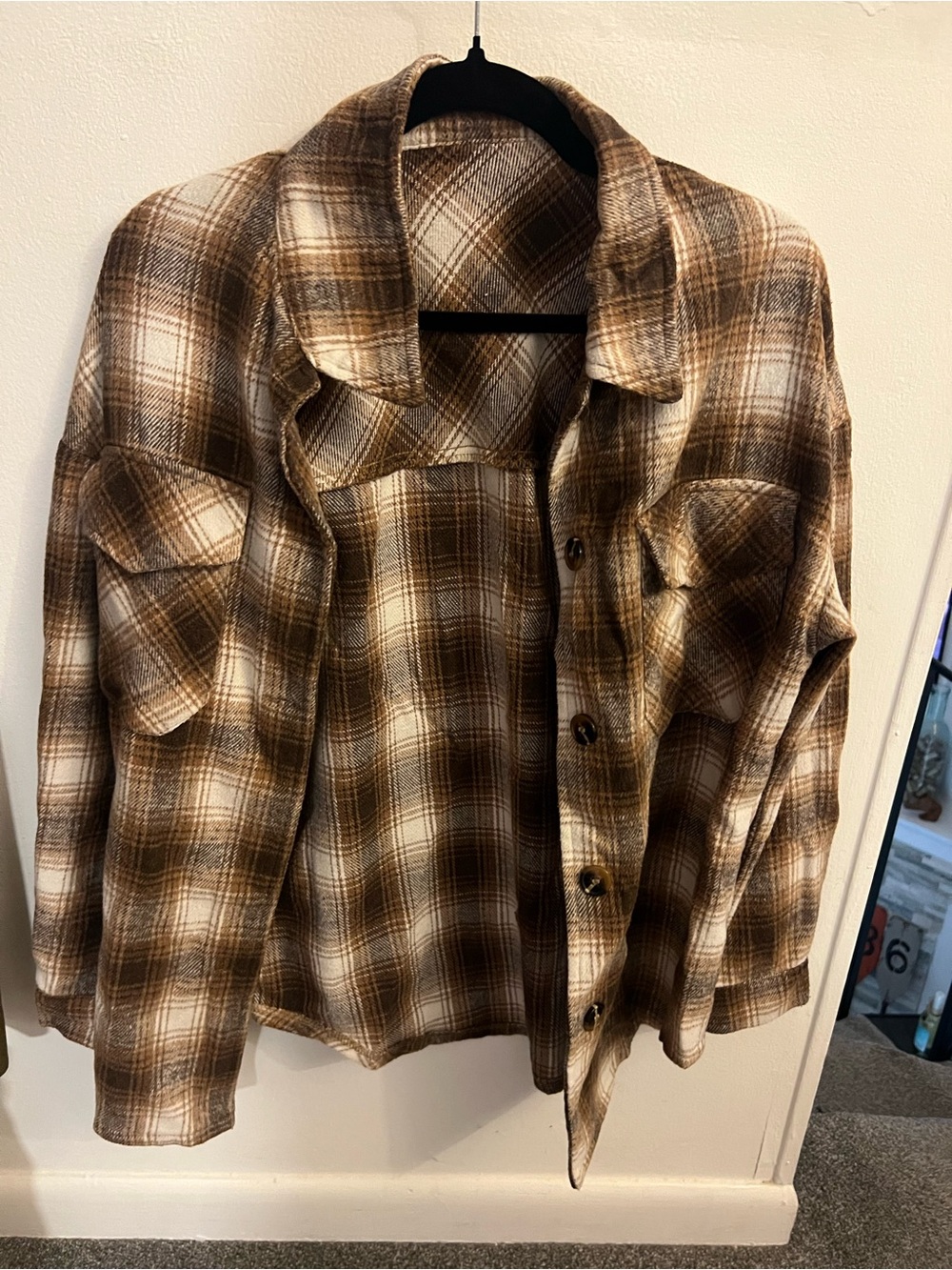 Classic Brown Plaid Shacket Jacket Flannel - Women's Lightweight Layer